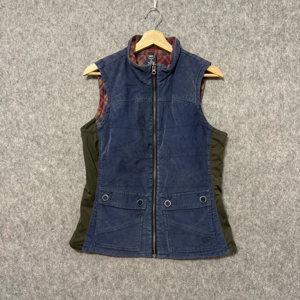 REI Women's Outdoor Utility Vest M Blue Green Full Zip Pockets Wool Blend Hiking
